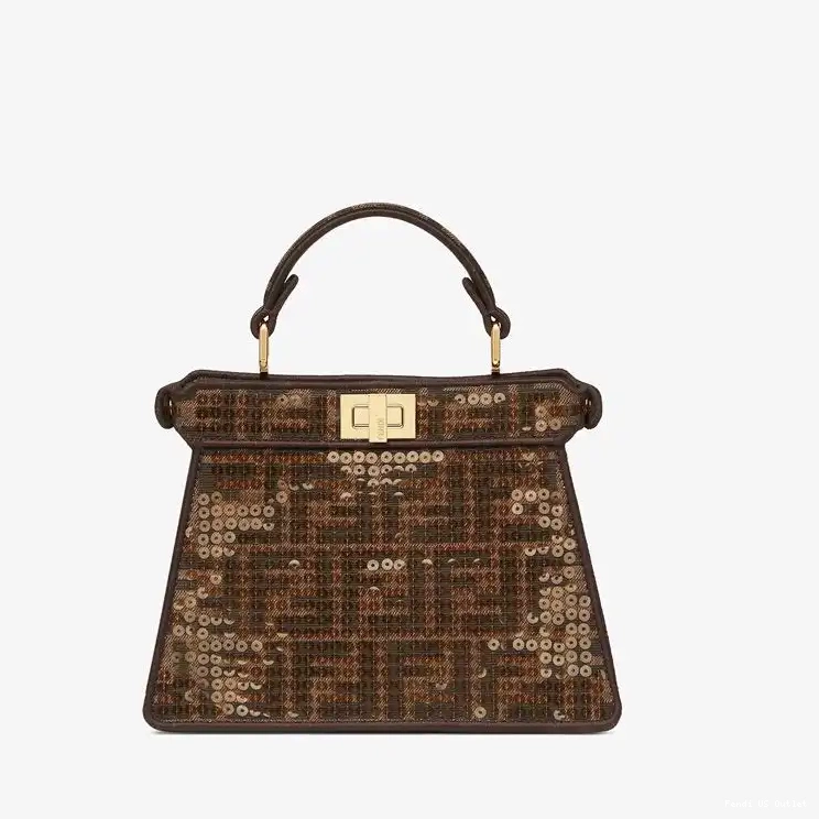 Vintage HOT ISeeU with FF Bag Brown Peekaboo Motif Sequins Petite Fendi Fabric In 0430